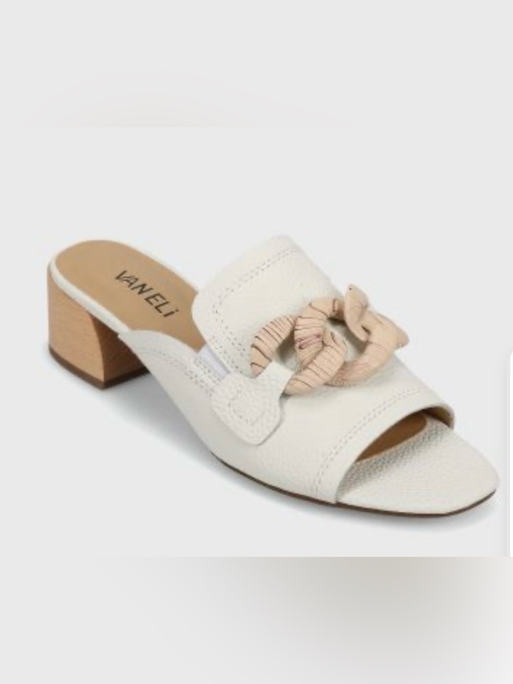 Vaneli White Leather Knot-Accent Slip-On Mule